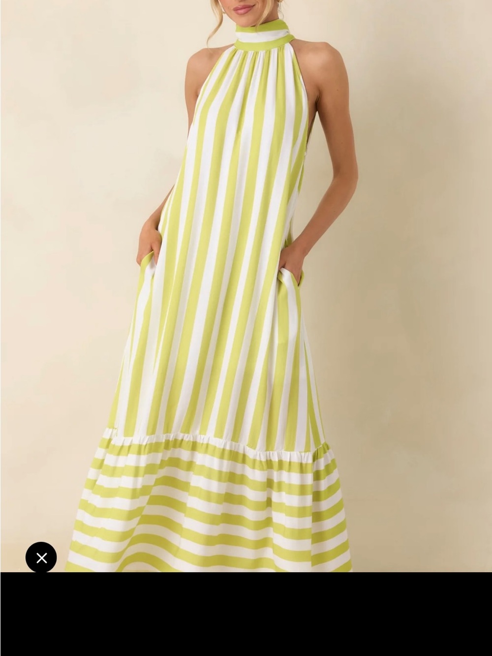 Lime Stripe Halter Maxi Dress - Women